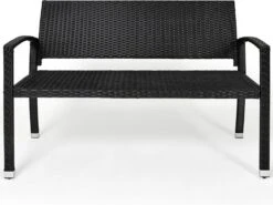 Casaria Polyrattan Tuinbank – 2 Zits UV-bestendig - Zwart -Buitentuin Winkel 1200x901