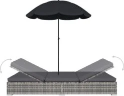 Prolenta Premium - Loungebed Met Parasol Poly Rattan Grijs -Buitentuin Winkel 1200x927 1