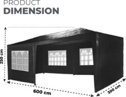 MaxxGarden Partytent - Paviljoen - 3x6m - Incl. Zijwanden - Waterdicht - Zwart -Buitentuin Winkel 1200x927