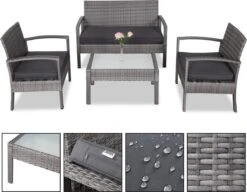 Casaria Polyrattan Loungeset – 2 Stoelen 1 Bank 1 Tafel - Antraciet -Buitentuin Winkel 1200x931 2