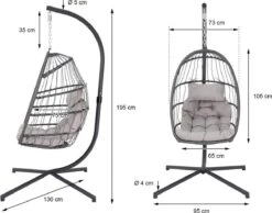 Pro Garden Lowander Hangstoel Egg 191x126x126- Schommelstoel Met Rattan Cocoon En Robuust Stalen Standaard Incl. Kussens - Volledig Inklapbaar - Lichtgrijs -Buitentuin Winkel 1200x943 4