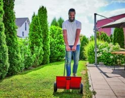 Einhell Strooiwagen GC-SR 12 (12 L - 45 Cm Strooibreedte - Dubbele Duwstang - Kliksluiting Aan Beide Zijden - Verstelhendel - Corrosiebestendige Rol - Behuizing Van Breukvast Kunststof) -Buitentuin Winkel 1200x949