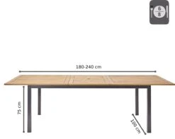 NATERIAL - Uitschuifbare Tuintafel ORIS - Uitschuifbare Tafel Voor 6 Tot 8 Personen - 180-240x100 Cm - Aluminium - Hout Eucalyptus -Buitentuin Winkel 1200x958