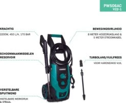 VONROC Hogedrukreiniger V22-1 2200W – 170 Bar – 450 L/h – Incl. 8m Slang, Reinigingsmiddelen Tank, Spuitstukken En Accessoires -Buitentuin Winkel 1200x986