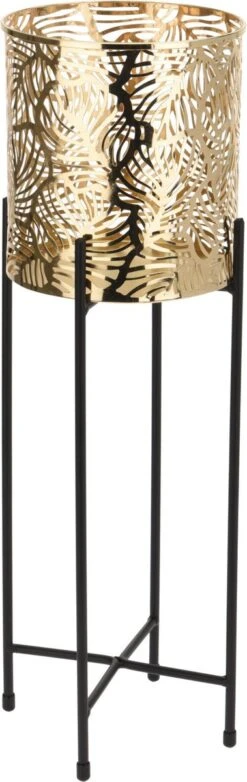 Set Van 2x Stuks Plantenpotten Goud Op Metalen Standaard 35 Cm En 45 Cm Hoogte -Buitentuin Winkel 379x1200