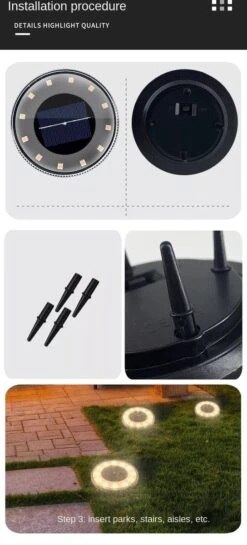 Arisenn® 360 - 4 X Solar LED Grondspot Zwart - WarmWit 3000K - Solar Tuinverlichting - Buitenlamp - Tuinverlichting Op Zonne-Energie - Schemerschakelaar - Automatisch Aan- IP67 - 1200 MAh Lithium Accu -Buitentuin Winkel 544x1200 2