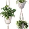 Plantenhanger Macrame Set Van 2 - Plantenhanger Met Ruimte Voor 3 Potten - Luxe Gevlochten Touw 100% Katoen - Duurzaam - Plantenbakken - Bloempotten - Macramé Stijl Hanger Voor Bloempotten - Hangpot - Fienosa -Buitentuin Winkel 601x1200