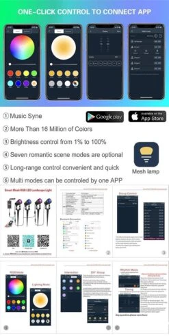 Merkloos Buitenverlichting - Bluetooth Led Tuinspot - LED Tuinspots - Tuinlampen - Te Besturen Met Mobiele App - RGB Multicolour - Waterdicht IP66 - 4 Stuks -Buitentuin Winkel 605x1200 3