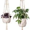 Plantenhanger - Plantenhanger Macrame - Set Van 2 - Wit - Knopen - Luxe Gevlochten Touw - Met Ophang Haken - Fienosa -Buitentuin Winkel 632x1200 2