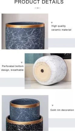 Bloempotten Binnen - Keramiek - Gouden Rand - Bloempot Buiten - Afvoergat 24 Cm - Wit Zwart – Groot -Buitentuin Winkel 686x1200 3