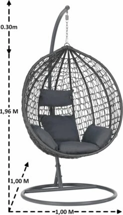 Bircim Hangstoel Ei/Egg-Vorm Met Dikke Kussens - Voor Binnen En Buiten - Incl. Standaard, Onderstel & Kussens - Antraciet -Buitentuin Winkel 688x1200