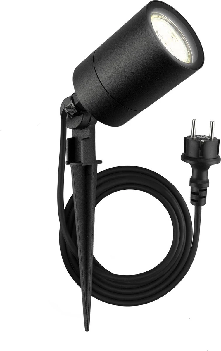 Ledvion IP65 - LED Prikspot - GU10 Fitting - 2 Meter Kabel Met Stekker - Zwart