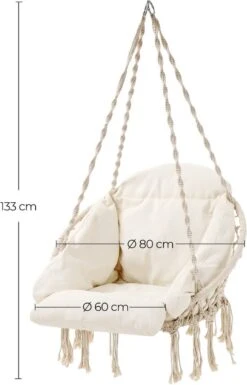 Hangstoel, Hangschommel, Hangstoel Met Een Dik Kussen, Tot 120 Kg Belastbaar, Voor Tuin, Balkon, Woonkamer, Terras, Scandinavische Stijl, Modern, Beige HMDC042M01 -Buitentuin Winkel 770x1200