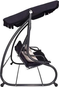 Springos Schommelbank | Linda-Schommel | 3-zits | Waterafstotend | Inclusief 2 Kussens | Verstelbare Luifel | 162 X 200 X 120 Cm | Zwart -Buitentuin Winkel 813x1200