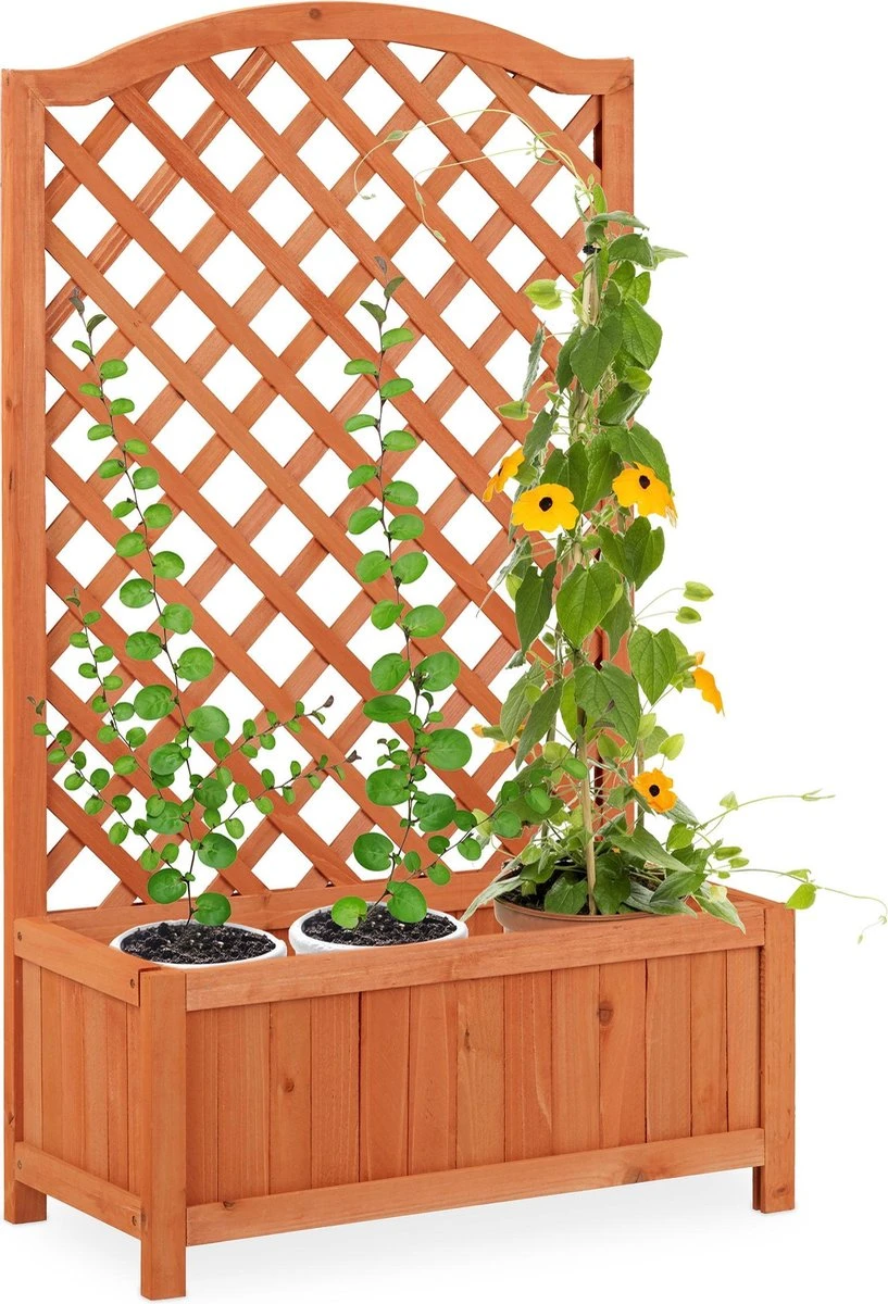 Relaxdays Plantenbak Met Klimrek - Bloembak Trellis - Rankhulp Hout - Voor Klimplanten 3 Relaxdays Plantenbak Met Klimrek - Bloembak Trellis - Rankhulp Hout - Voor Klimplanten
