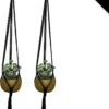 Merkloos Luxe Plantenhangers | Zwart | Set Van 2 Stuks | 100% Katoen | 100% Handgemaakt | Houten Ring | Macramé | Plantenpot Ophangen | Binnen & Buiten | Planten | TheOldOmen | -Buitentuin Winkel 831x1200