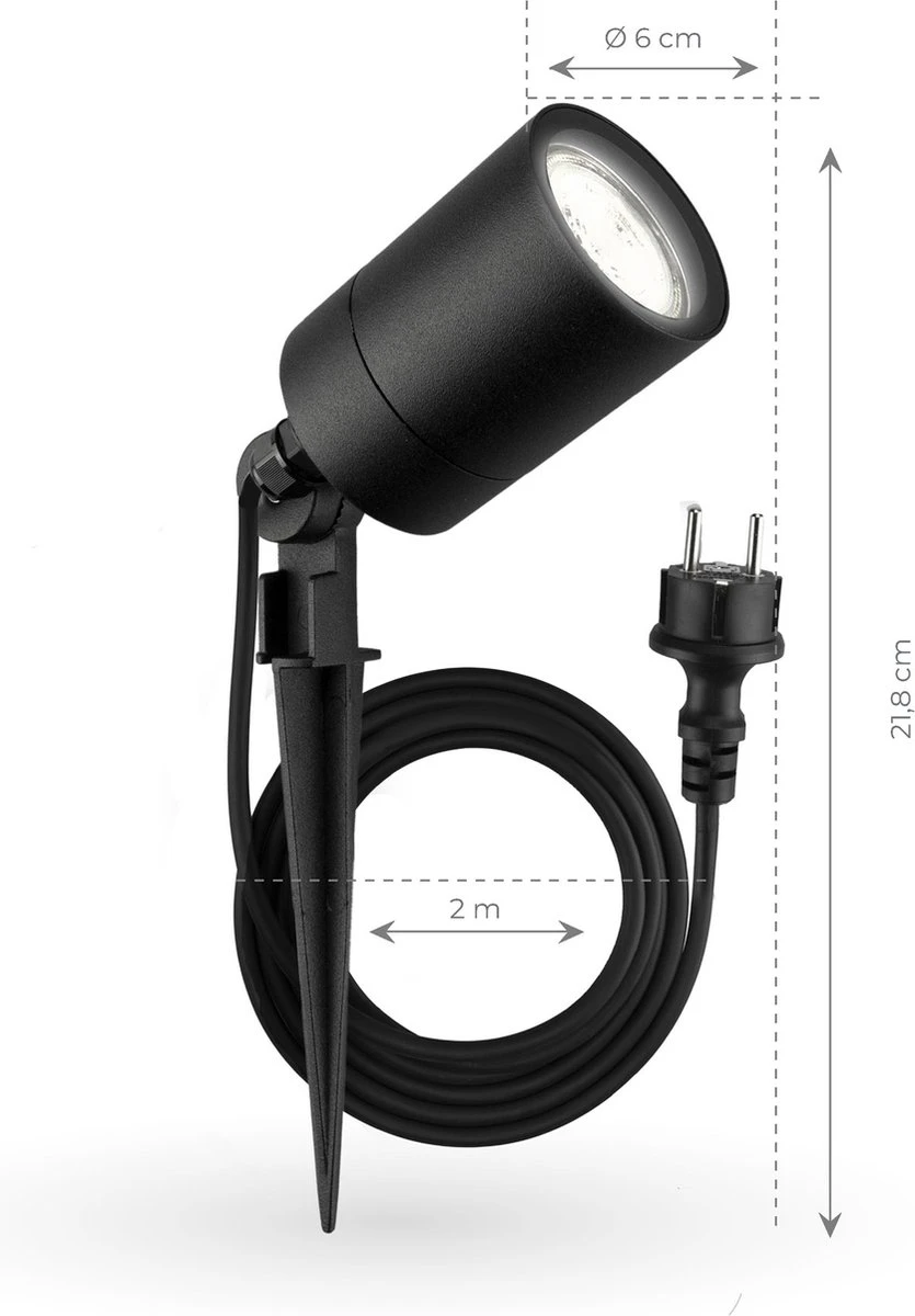 Ledvion IP65 - LED Prikspot - GU10 Fitting - 2 Meter Kabel Met Stekker - Zwart 4 Ledvion IP65 - LED Prikspot - GU10 Fitting - 2 Meter Kabel Met Stekker - Zwart - Afbeelding 2