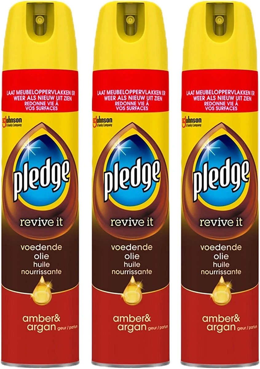 3x Pledge Revive It Meubelolie Spuitbus - Amber & Argan - Voedende Olie - 3 X 250ml 3 3x Pledge Revive It Meubelolie Spuitbus - Amber & Argan - Voedende Olie - 3 X 250ml