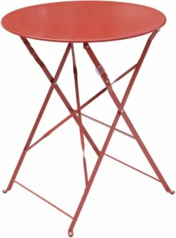Emilia - Ronde Inklapbare Bistrotafel Ø60cm Van Gepoedercoat Staal – Terra Cotta -Buitentuin Winkel 887x1200
