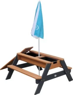 AXI Nick Zand & Water Picknicktafel In Antraciet/Bruin - Parasol Blauw/Wit - Picknick Tafel Voor Kinderen Van Hout -Buitentuin Winkel 930x1200