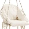 Hangstoel, Hangschommel, Hangstoel Met Een Dik Kussen, Tot 120 Kg Belastbaar, Voor Tuin, Balkon, Woonkamer, Terras, Scandinavische Stijl, Modern, Beige HMDC042M01 -Buitentuin Winkel 933x1200