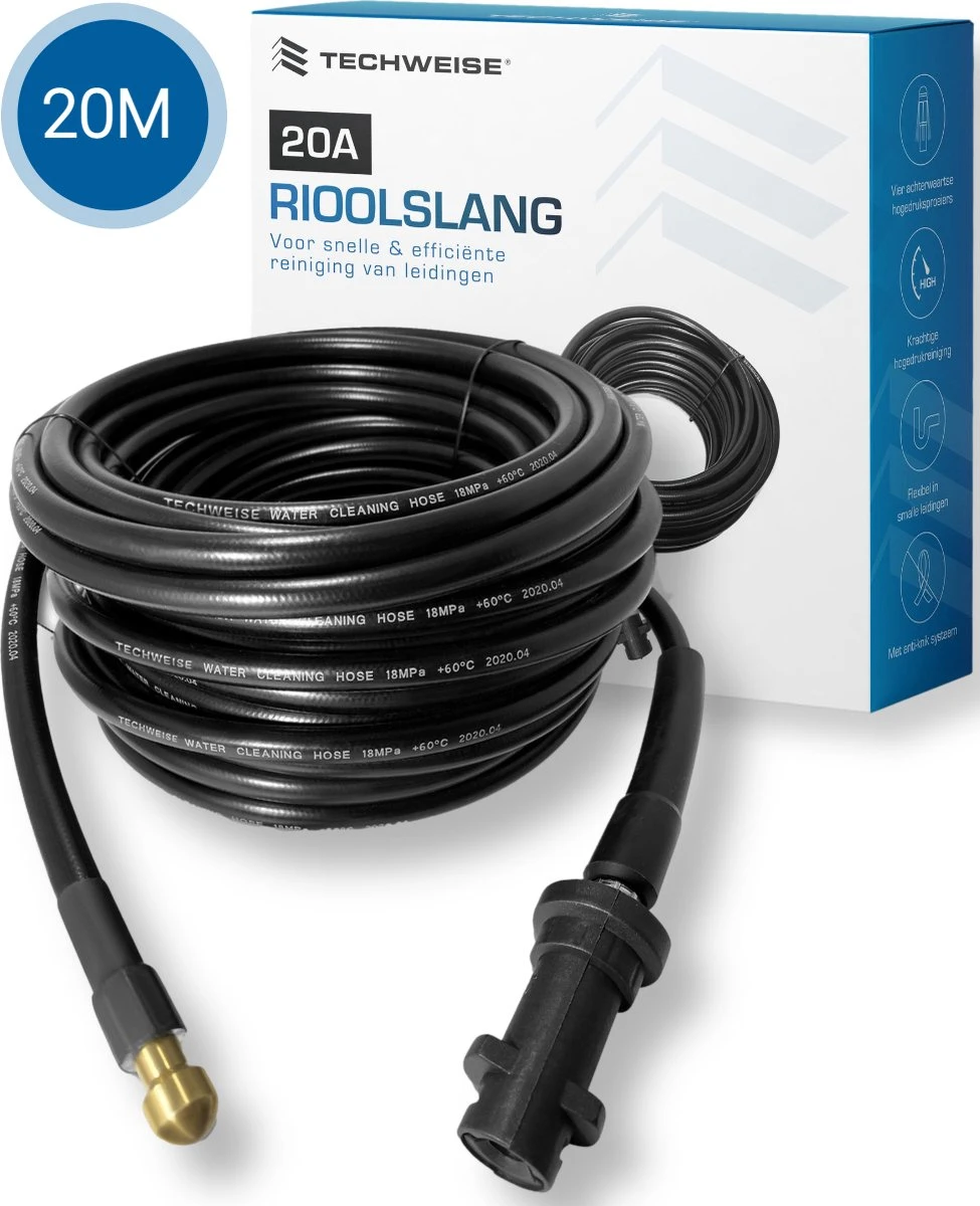 Techweise - Rioolslang Voor Kärcher K2 T/m K7 - 20M - Met 4 Achterwaartse Hogedruksproeiers 3 Techweise - Rioolslang Voor Kärcher K2 T/m K7 - 20M - Met 4 Achterwaartse Hogedruksproeiers